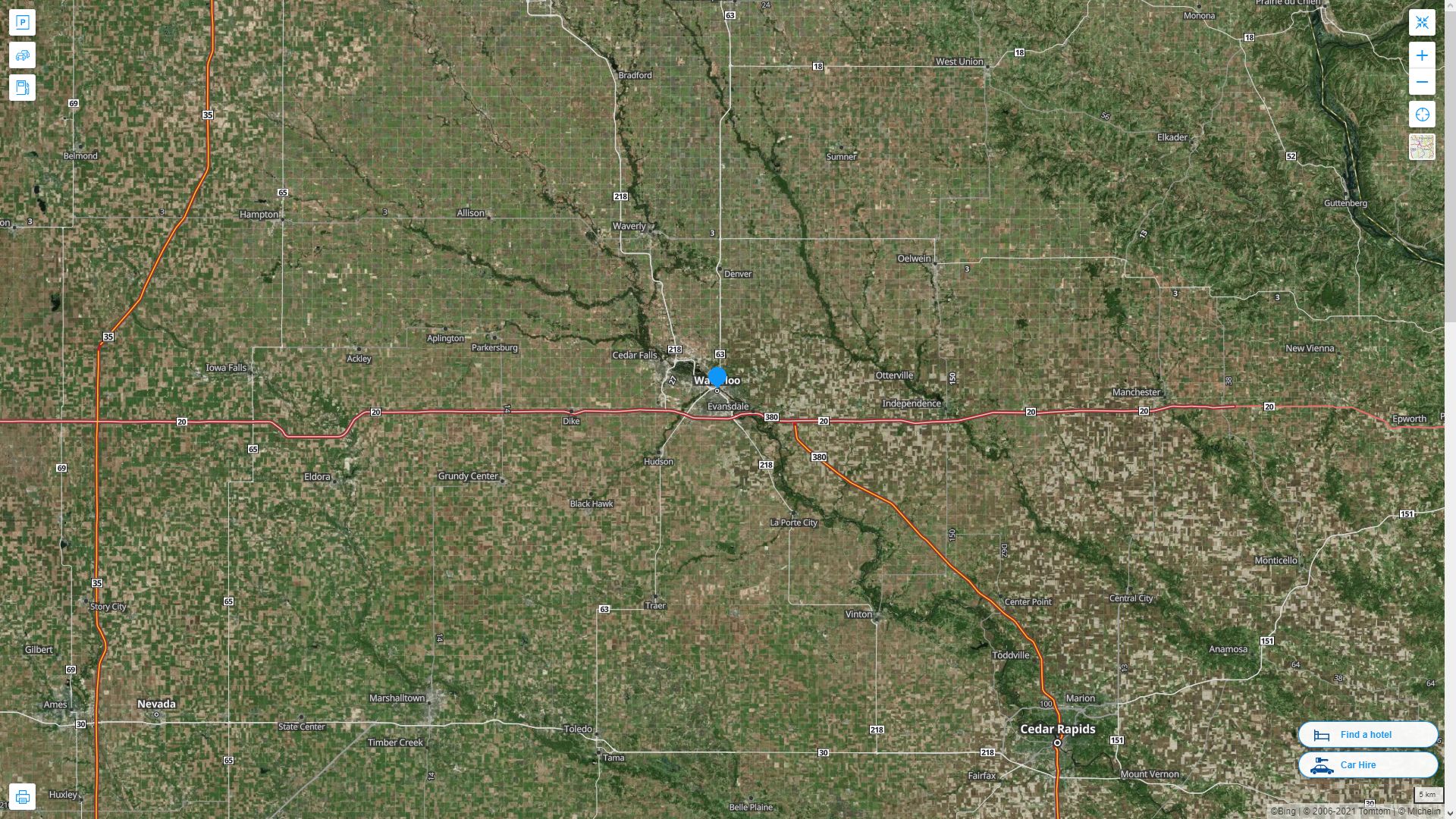 Waterloo iowa Highway and Road Map with Satellite View